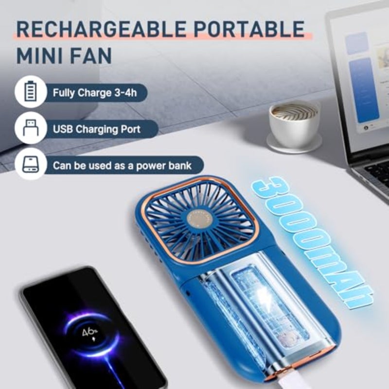Mini Fan, Handheld Fan Desk Fan, Small Personal Fan with 3 Speeds Neck Fan Power Bank - Image 4