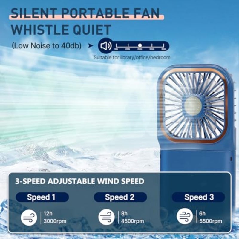Mini Fan, Handheld Fan Desk Fan, Small Personal Fan with 3 Speeds Neck Fan Power Bank - Image 5