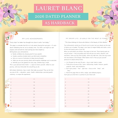LAURET BLANC 2026 Life Planner Diary, Daily, Weekly, Monthly Organizer, Habit, Meal, Budget Tracker- 90GSM, Dated, Hardbound - Image 4
