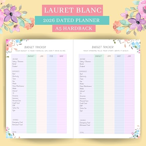 LAURET BLANC 2026 Life Planner Diary, Daily, Weekly, Monthly Organizer, Habit, Meal, Budget Tracker- 90GSM, Dated, Hardbound - Image 5