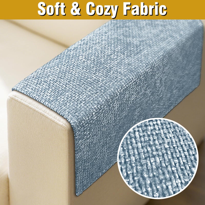 LovoGemy Couch Arm Covers, Sofa Arm Covers, Waterproof Armrest Cover for Sofa, Armchair, Loveseat, Non-Slip Recliner Arm Cover, Headrest Cover, Arm Chair Covers Set of 2 (Light Blue, 24"Ã—20") - Image 4