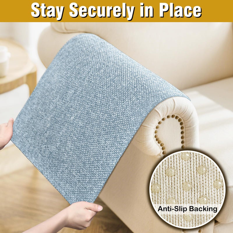 LovoGemy Couch Arm Covers, Sofa Arm Covers, Waterproof Armrest Cover for Sofa, Armchair, Loveseat, Non-Slip Recliner Arm Cover, Headrest Cover, Arm Chair Covers Set of 2 (Light Blue, 24"Ã—20") - Image 5