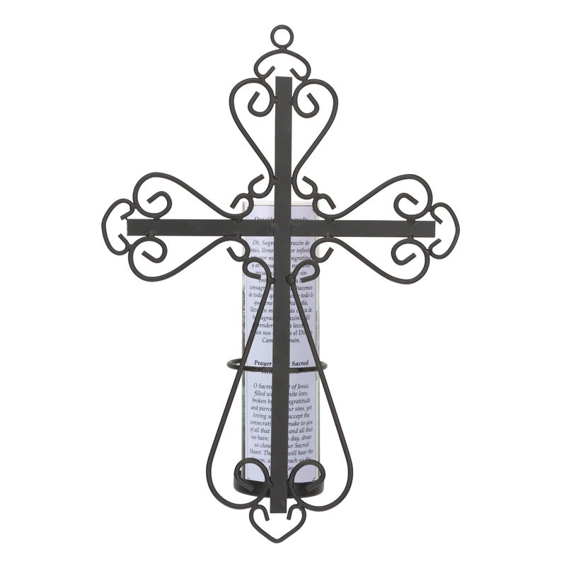 Stonebriar Decorative Scrolled Metal Cross Wall Sconce with Jesus LED Candle, Religious Gift Ideas for Friends and Family - Image 3