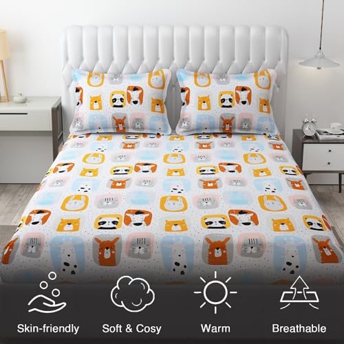 FRESH FROM LOOM Glace Cotton Wrinkle Free Soft Hypoallergenic Bed Sheet with 2 Pillow Cover,Cartoon Printed,Double Bed King Size Kids Bedsheet for Boys & Girls Room(90x95 Inches/Cream/Panda),144 TC - Image 5