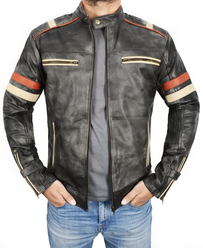 Generic Spazeup Cafe Racer Jacket Vintage Motorcycle Retro Moto Distressed Leather Jacket | Distressed Motorcycle Jacket Men, A. Retro 2 Real Leather, S  - Image 1