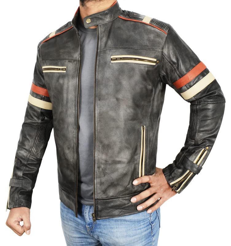 Generic Spazeup Cafe Racer Jacket Vintage Motorcycle Retro Moto Distressed Leather Jacket | Distressed Motorcycle Jacket Men, A. Retro 2 Real Leather, S  - Image 2