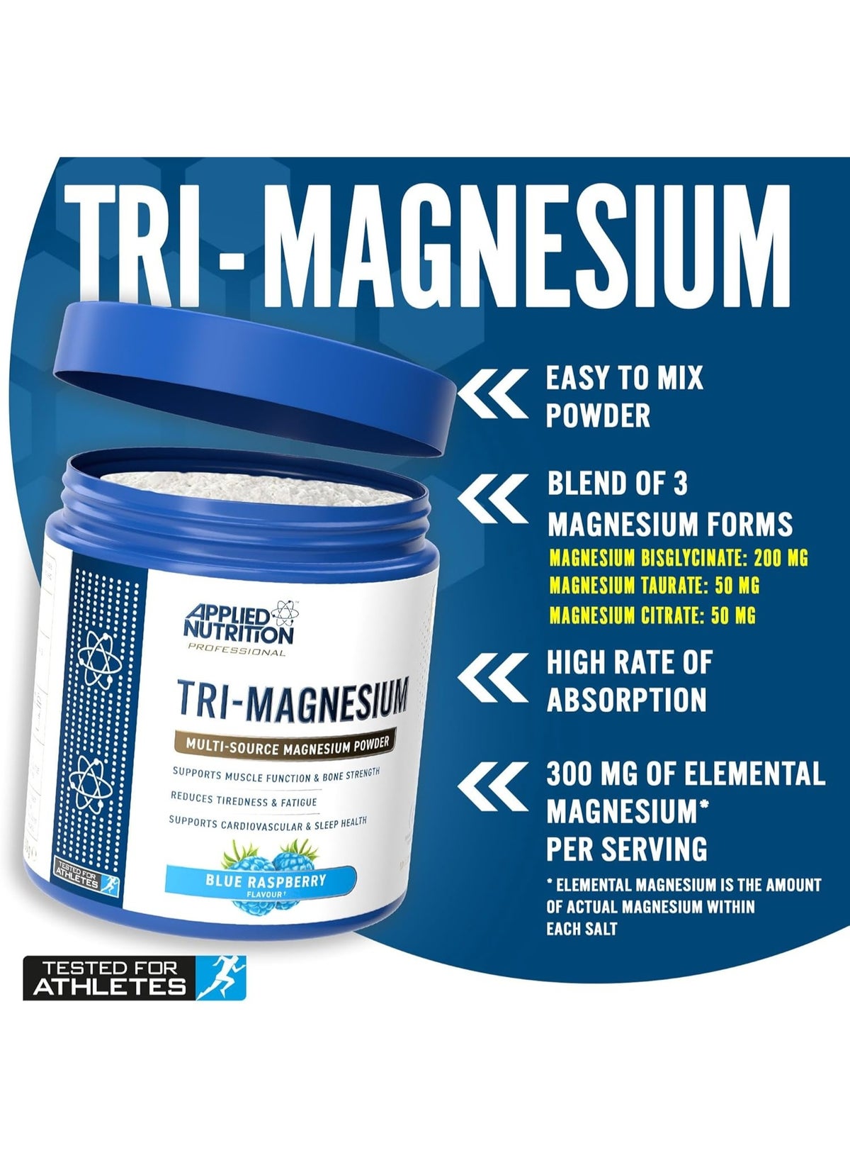 Applied Nutrition Blue Raspberry Tri-Magnesium Powder 200g