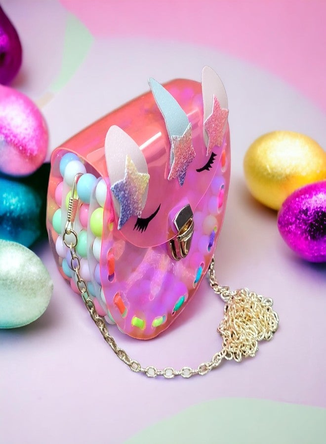 LIGHTER HOUSE Cutest Unicorn Round Shape Holographic Unicorn Sling Bag for Kids Birthday Return Gift Christmas Gift (Pack of 01) Mix Colour - Image 2