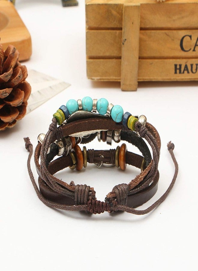 ZIVOM® Peace Beads Black Leather Charm Wrist Band Multi Strand Bracelet - Image 3