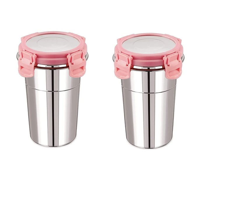 NOBILEA Fusion Tumbler Lock and Seal Steal Glass Air Tight jar Container Leak Proof Glass with lid Store Milk Juice Buttermilk in Office and Home Multi Colour 400 ml MediumPack of 2 - Image 1