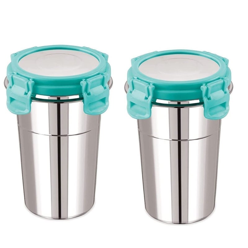 NOBILEA Fusion Tumbler Lock and Seal Steal Glass Air Tight jar Container Leak Proof Glass with lid Store Milk Juice Buttermilk in Office and Home Multi Colour 400 ml MediumPack of 2 - Image 2
