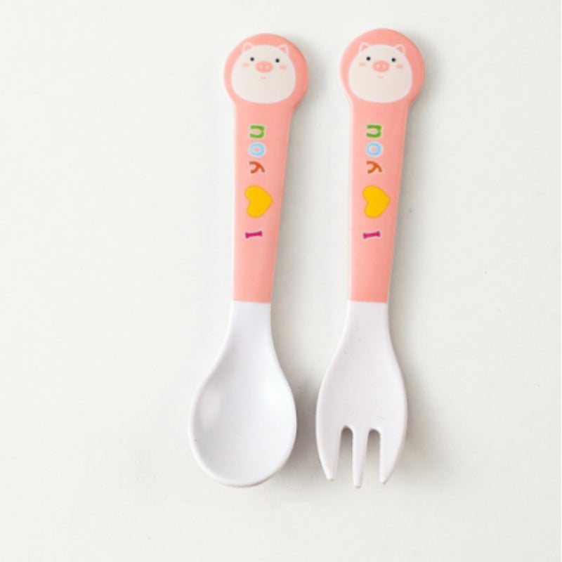 Bamboo fiber baby home learning to eat training rice spoon cute cartoon spoon fork cutlery set - Image 1
