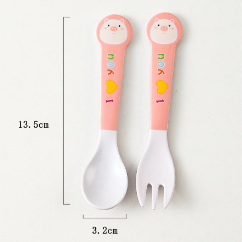 Bamboo fiber baby home learning to eat training rice spoon cute cartoon spoon fork cutlery set - Image 2