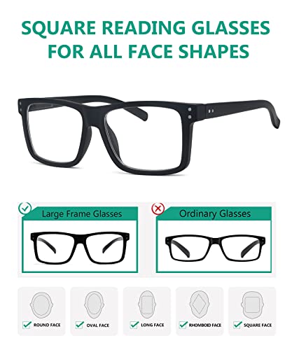 Eyekepper Oversized Reading Glasses Square Large Frame Readers for Men and Women - Black +1.50 - Image 4