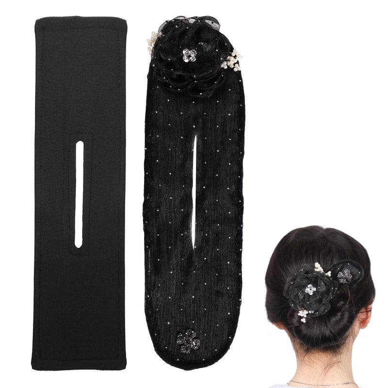2pcs Ball Hair Clips Flower Bun Roller French Twist Maker Elegant Lazy Hair Curler and Hairstyle Tool for Long Hair Women Girls Black