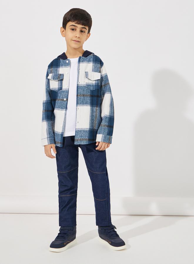 Styli Brushed Checked Pocket Front Hooded Jacket  - Image 2