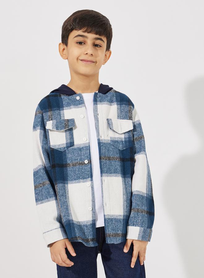 Styli Brushed Checked Pocket Front Hooded Jacket  - Image 1