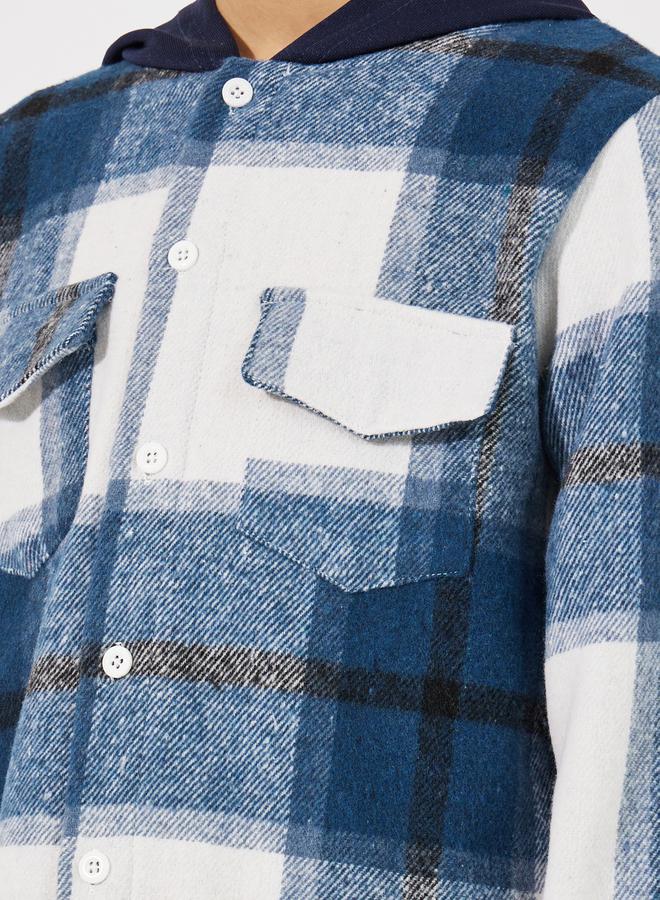 Styli Brushed Checked Pocket Front Hooded Jacket  - Image 4