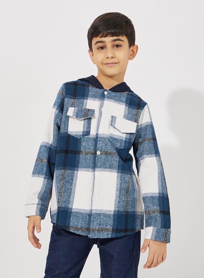 Styli Brushed Checked Pocket Front Hooded Jacket  - Image 3