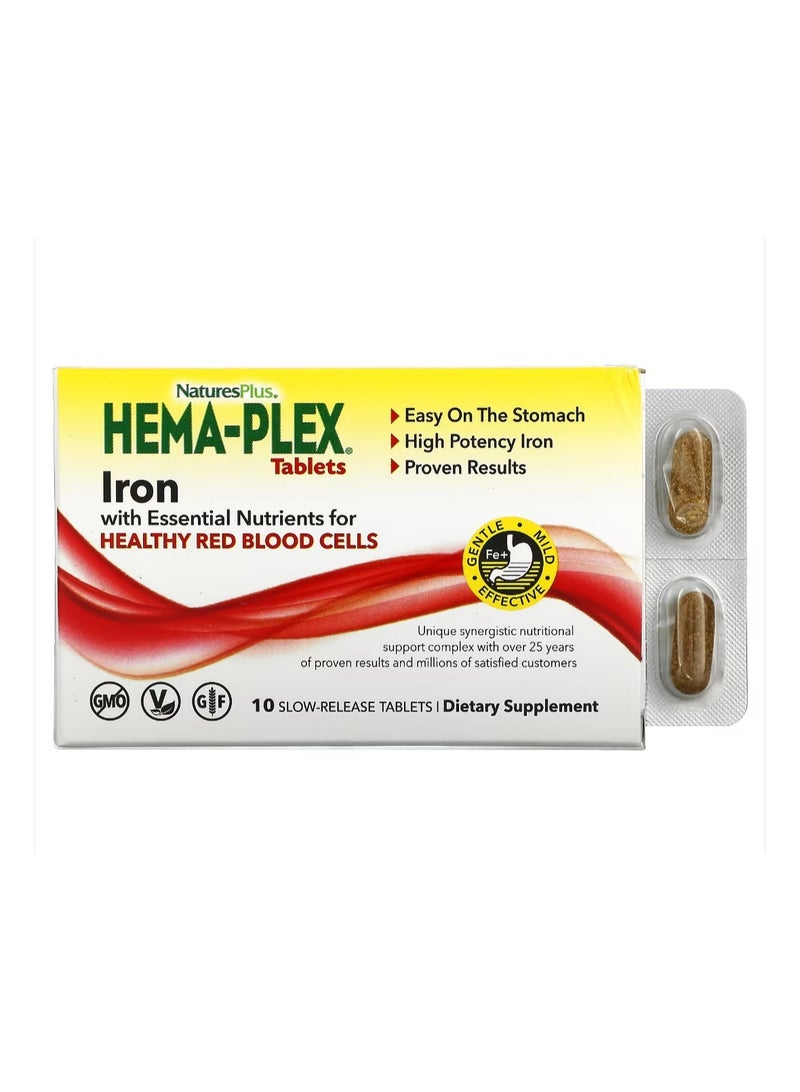 NaturesPlus Hema-Plex Iron with Essential Nutrients for Healthy Red Cells 10 Slow Release Tablets - Image 1