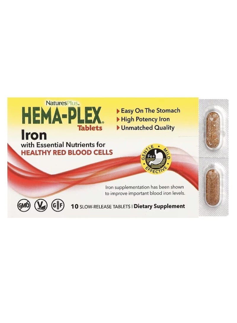 NaturesPlus Hema-Plex Iron with Essential Nutrients for Healthy Red Cells 10 Slow Release Tablets - Image 1