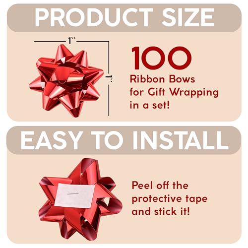 Granatan Red Bow 100 Pcs, 1" Small Gift Bows for Wrapping, Occasions: Christmas, Valentines Day, Holiday, Birthday, Party - Image 2