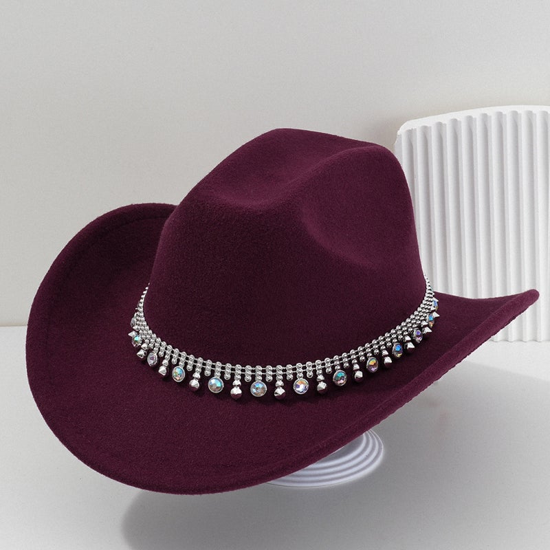 Gemstone Cowboy Hat Unisex Western Rhinestone Chain Party Hat Felt - Image 1