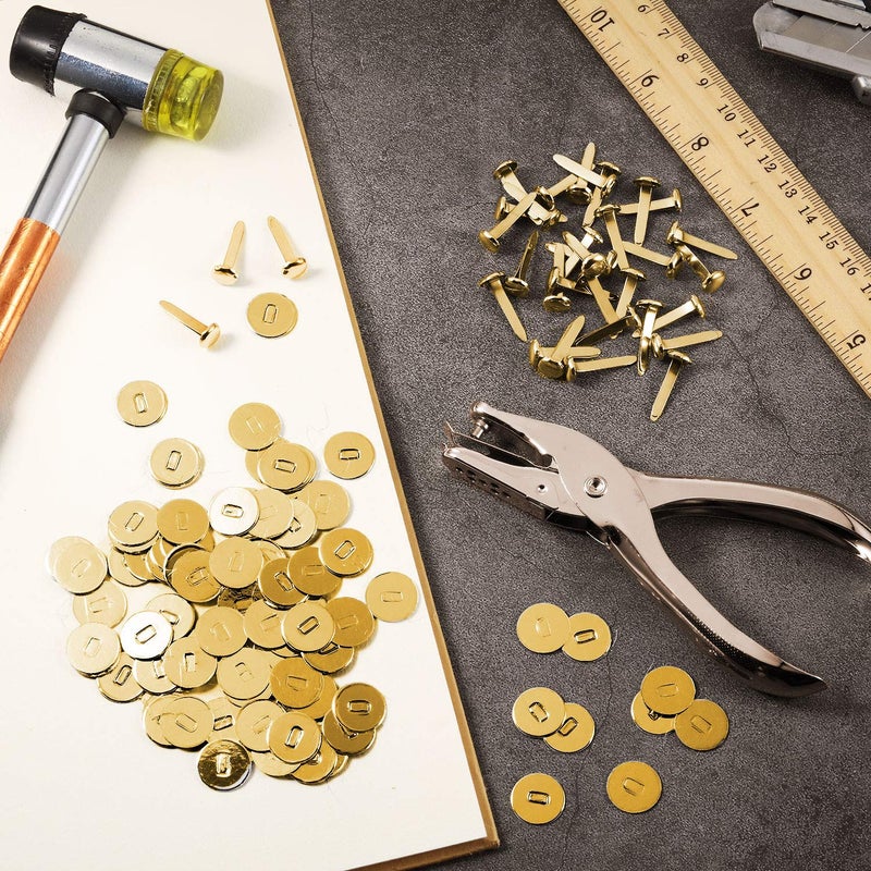 Yaocom 100 Pieces 3/4 Inch Brass Paper Fasteners Paper Brads, and 300 Pieces Plated Brass Washers with Hole Punch (Gold, 20mm Long) - Image 5