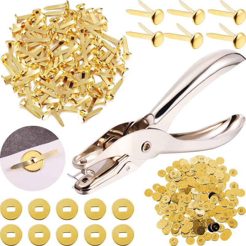 Yaocom 100 Pieces 3/4 Inch Brass Paper Fasteners Paper Brads, and 300 Pieces Plated Brass Washers with Hole Punch (Gold, 20mm Long) - Image 1