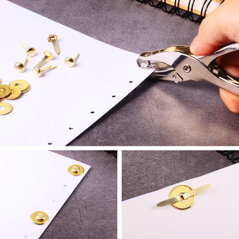 Yaocom 100 Pieces 3/4 Inch Brass Paper Fasteners Paper Brads, and 300 Pieces Plated Brass Washers with Hole Punch (Gold, 20mm Long) - Image 4