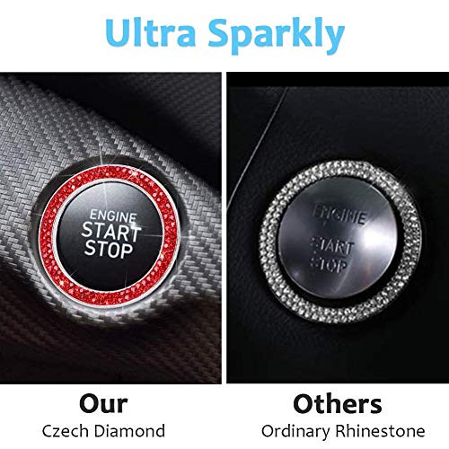 ToBeQueen Push Start Button Bling Rings Auto Car Engine Start Stop Button Sticker Emblem,Rhinestone Bling Red Car Accessories Decor for Women 2 Pcs,Red - Image 3