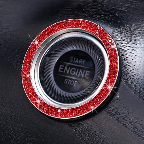 ToBeQueen Push Start Button Bling Rings Auto Car Engine Start Stop Button Sticker Emblem,Rhinestone Bling Red Car Accessories Decor for Women 2 Pcs,Red - Image 5