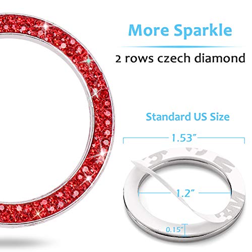 ToBeQueen Push Start Button Bling Rings Auto Car Engine Start Stop Button Sticker Emblem,Rhinestone Bling Red Car Accessories Decor for Women 2 Pcs,Red - Image 4