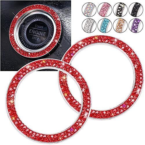 ToBeQueen Push Start Button Bling Rings Auto Car Engine Start Stop Button Sticker Emblem,Rhinestone Bling Red Car Accessories Decor for Women 2 Pcs,Red - Image 1
