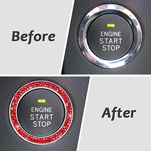 ToBeQueen Push Start Button Bling Rings Auto Car Engine Start Stop Button Sticker Emblem,Rhinestone Bling Red Car Accessories Decor for Women 2 Pcs,Red - Image 2