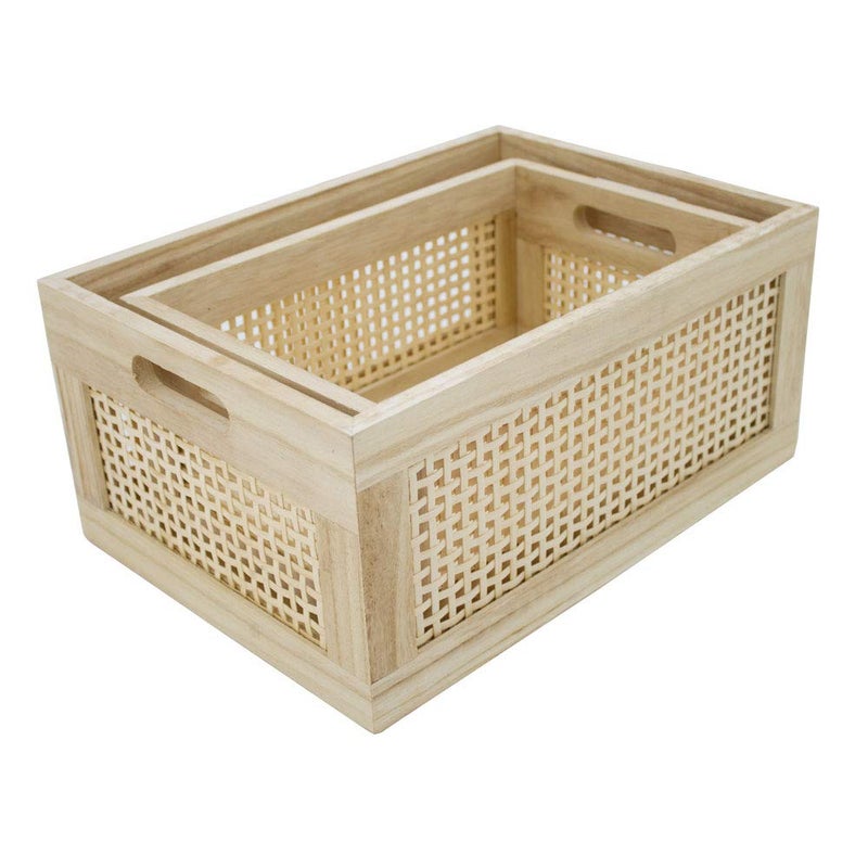 HDKJ Desktop storage basket sundry office drawer storage box wood frame storage basket RectangleBSet2