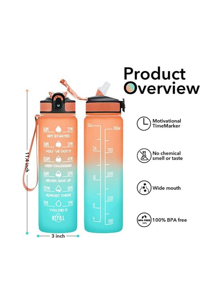 Motivational Large Water Bottle 1L Tritan Plastic Water Bottle With Time Markers, Leak Proof Water Bottle For Kids, School Water Bottles (Orange and Blue)) - Image 3
