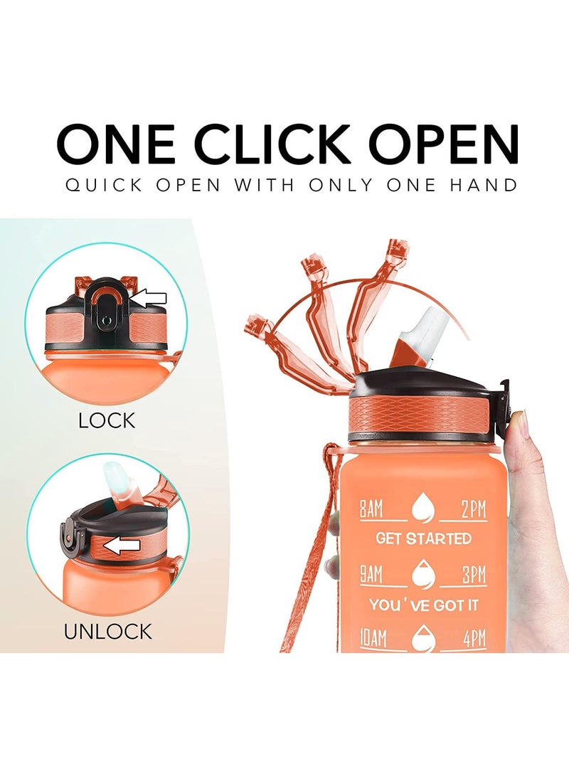 Motivational Large Water Bottle 1L Tritan Plastic Water Bottle With Time Markers, Leak Proof Water Bottle For Kids, School Water Bottles (Orange and Blue)) - Image 4
