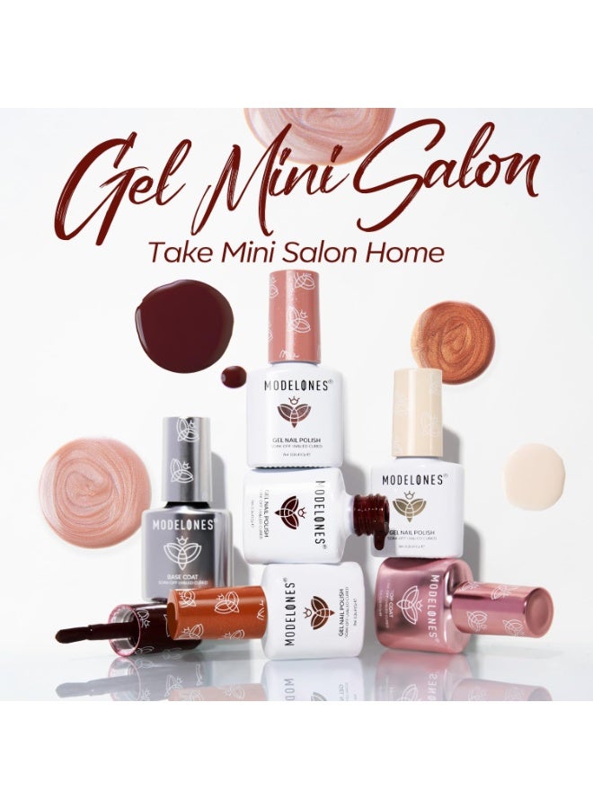 modelones Modelones Gel Nail Polish Kit with U V Light, Milky White Nude Glitter Pink Red Gold Metallic Manicure Set with Base Top Coat Star Stickers 4 Colors Gel Mini Salon Nail Art Starter Gift for Women Girl - Image 2