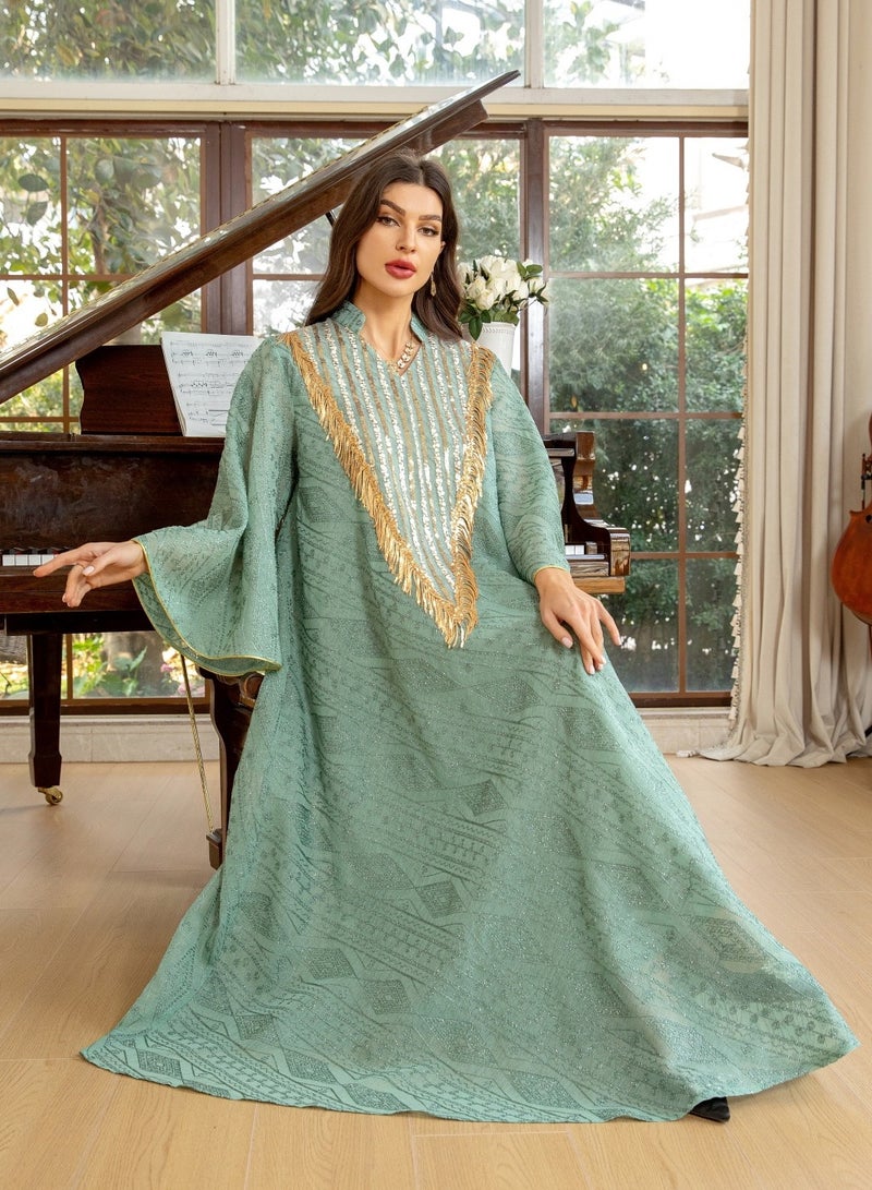Arab Dubai Mesh Sequins Embroidery Evening Robe For Women Jalabiyat Muslim Casual Loose Long Sleeve Clothing  - Image 4