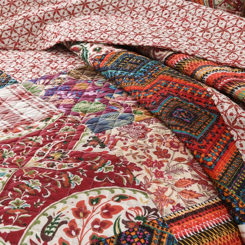 VISIMISI Cotton Bedspread Quilt Sets Reversible Bedding Coverlet Sets 3 Pieces Gorgeous Vintage Damask Red Patchwork Bedspread, Queen Size - Image 5