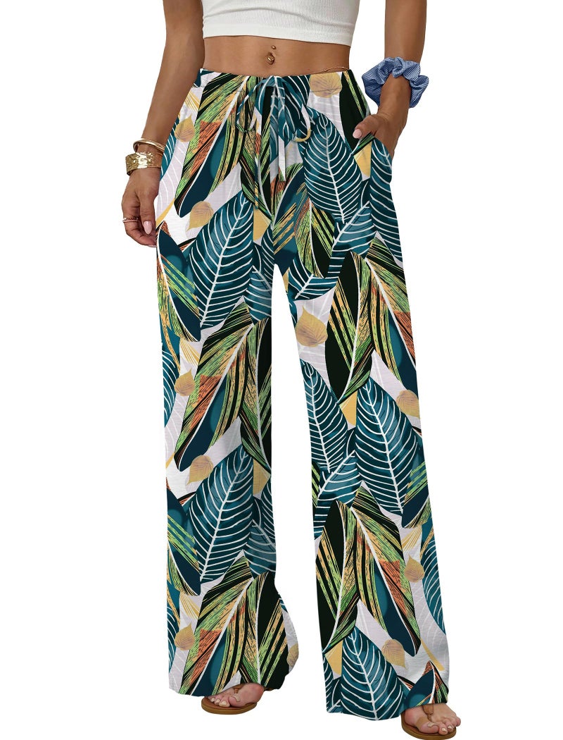 Sampeel Womens Clothes Plus Size Pants for Women Dressy Casual Tropical Vacation Beach Outfits Country Concert Outfits Hawaii Resort Wear 2026 Lounge Sets St Pattys Leaf Printed M - Image 1