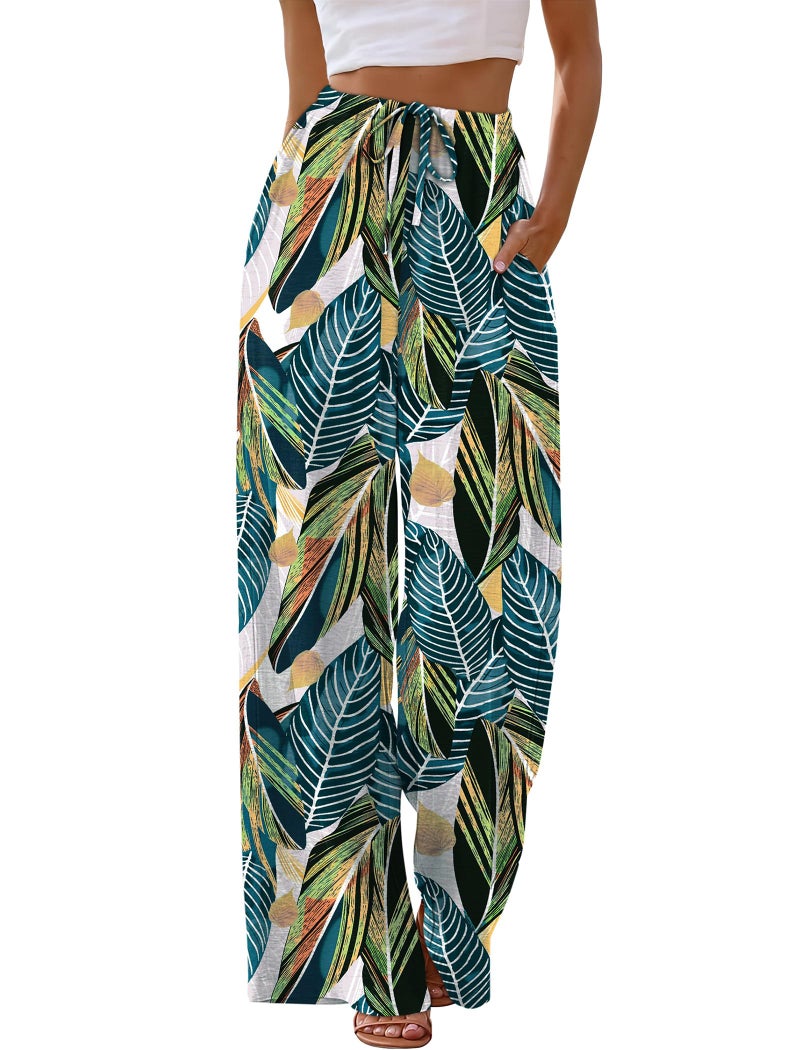 Sampeel Womens Clothes Plus Size Pants for Women Dressy Casual Tropical Vacation Beach Outfits Country Concert Outfits Hawaii Resort Wear 2026 Lounge Sets St Pattys Leaf Printed M - Image 2