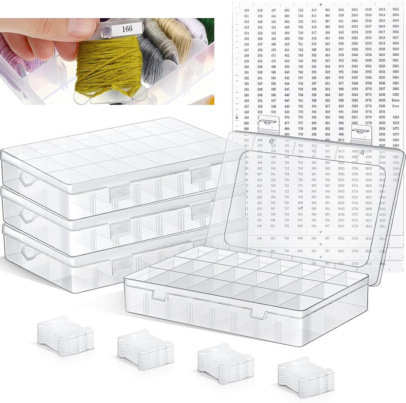 Queekay Embroidery Floss Organizer Box Set Includes Compartments Cross Stitch Organizer Box Plastic Floss Bobbins and 1790 Number Stickers for Thread Sewing 4 Sets24 Grids50 Pcs - Image 1