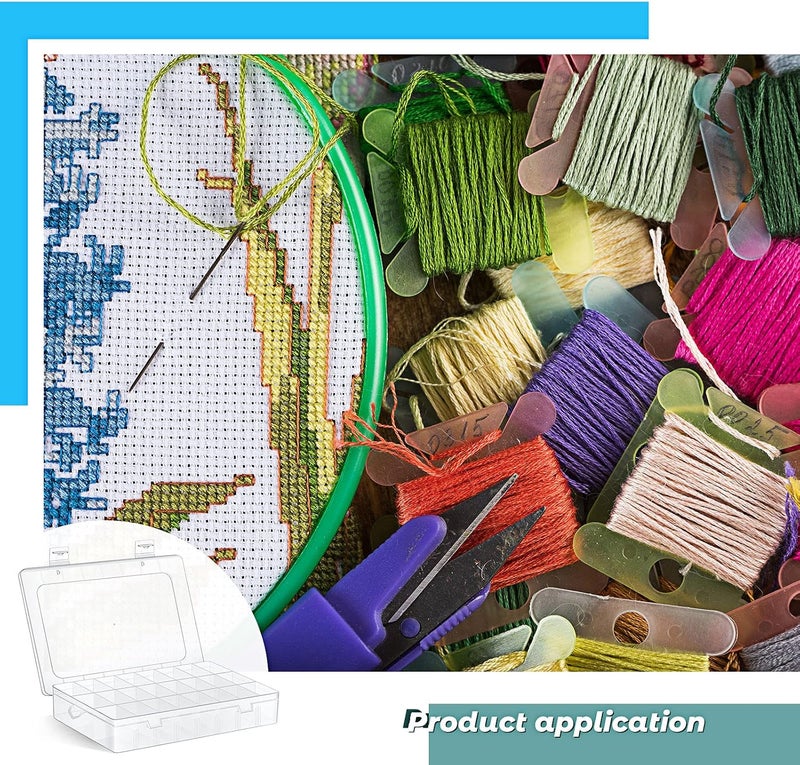 Queekay Embroidery Floss Organizer Box Set Includes Compartments Cross Stitch Organizer Box Plastic Floss Bobbins and 1790 Number Stickers for Thread Sewing 4 Sets24 Grids50 Pcs - Image 4