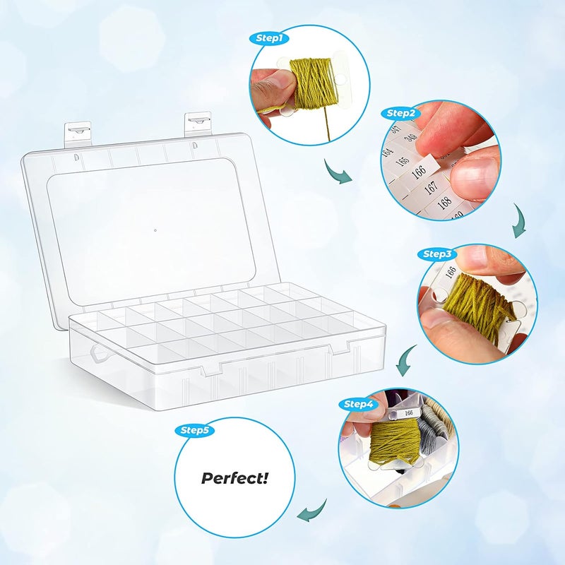 Queekay Embroidery Floss Organizer Box Set Includes Compartments Cross Stitch Organizer Box Plastic Floss Bobbins and 1790 Number Stickers for Thread Sewing 4 Sets24 Grids50 Pcs - Image 3