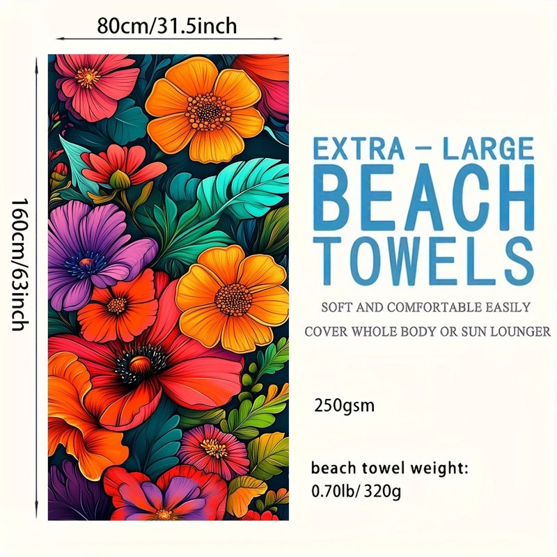 منشفة شاطئ وحمام كبيرة بميكروفايبر بنقشة زهور حمراء زاهية مقاس 70 × 140 سم - Image 3