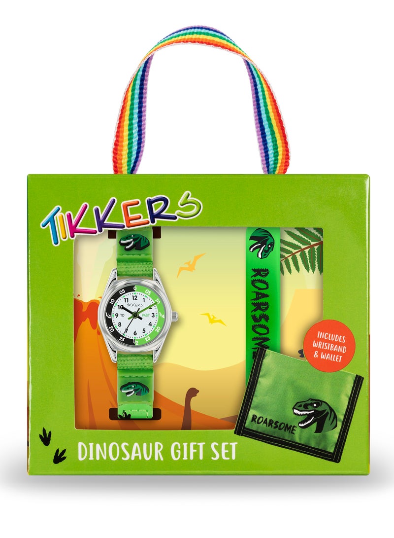 Tikkers Tikkers Boys Green Canvas Rip Strap Dinosaur Watch, Bracelet, & Wallet Set - ATK1049 - Image 4