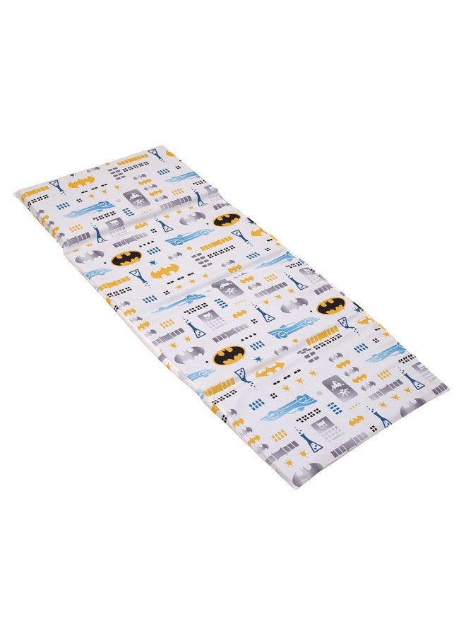 NoJo Warner Brothers Batman The Caped Crusader Blue, Yellow and White Bat-Signal and Batmobile Preschool Nap Pad Sheet - Image 1