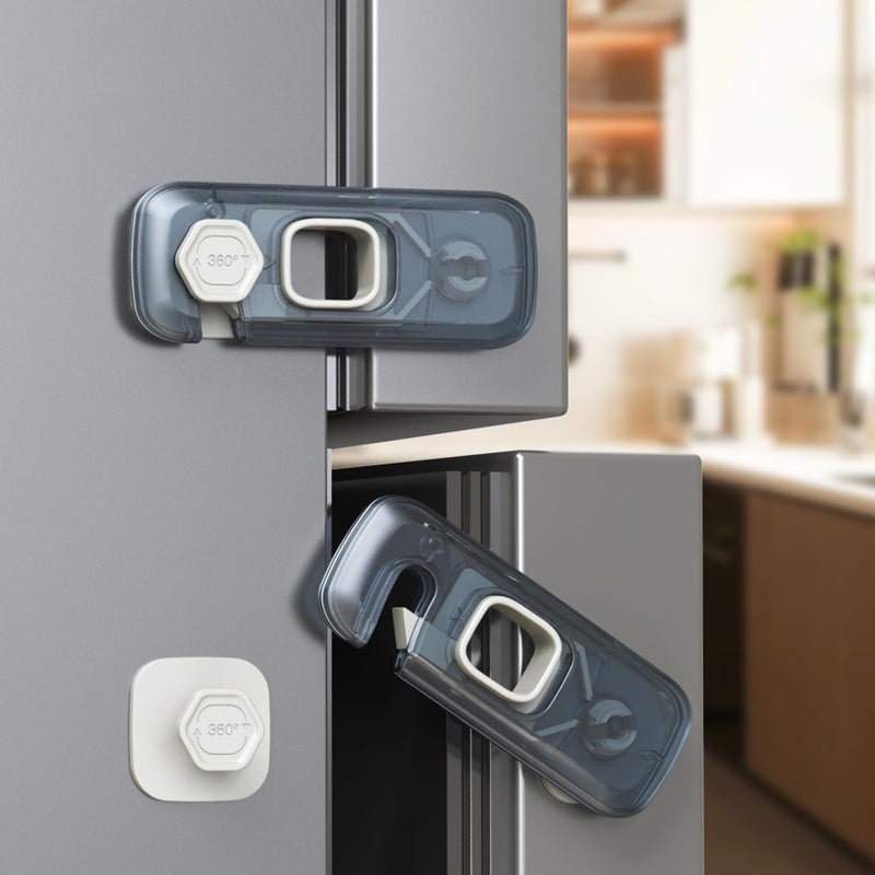 Blissleaf 2-Pack Fridge Locks, Child Proof Refrigerator/Freezer Door Lock, Child Safety Cabinet Lock with Adhesive Pads -Freezer Latch to Keep Door Closed for Latches,Drawer,Closets,Oven (Clear-Blue) - Image 1